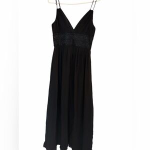 OC by OC Black 100% Silk Formal Maxi Dress with Embroidered Waist Size:6
